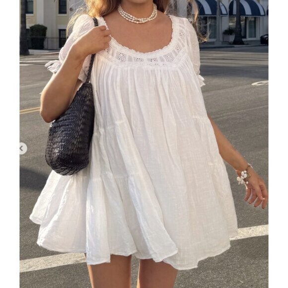 FREE PEOPLE Sandy Shores Babydoll Dress in Ivory Size Medium - Picture 11 of 14